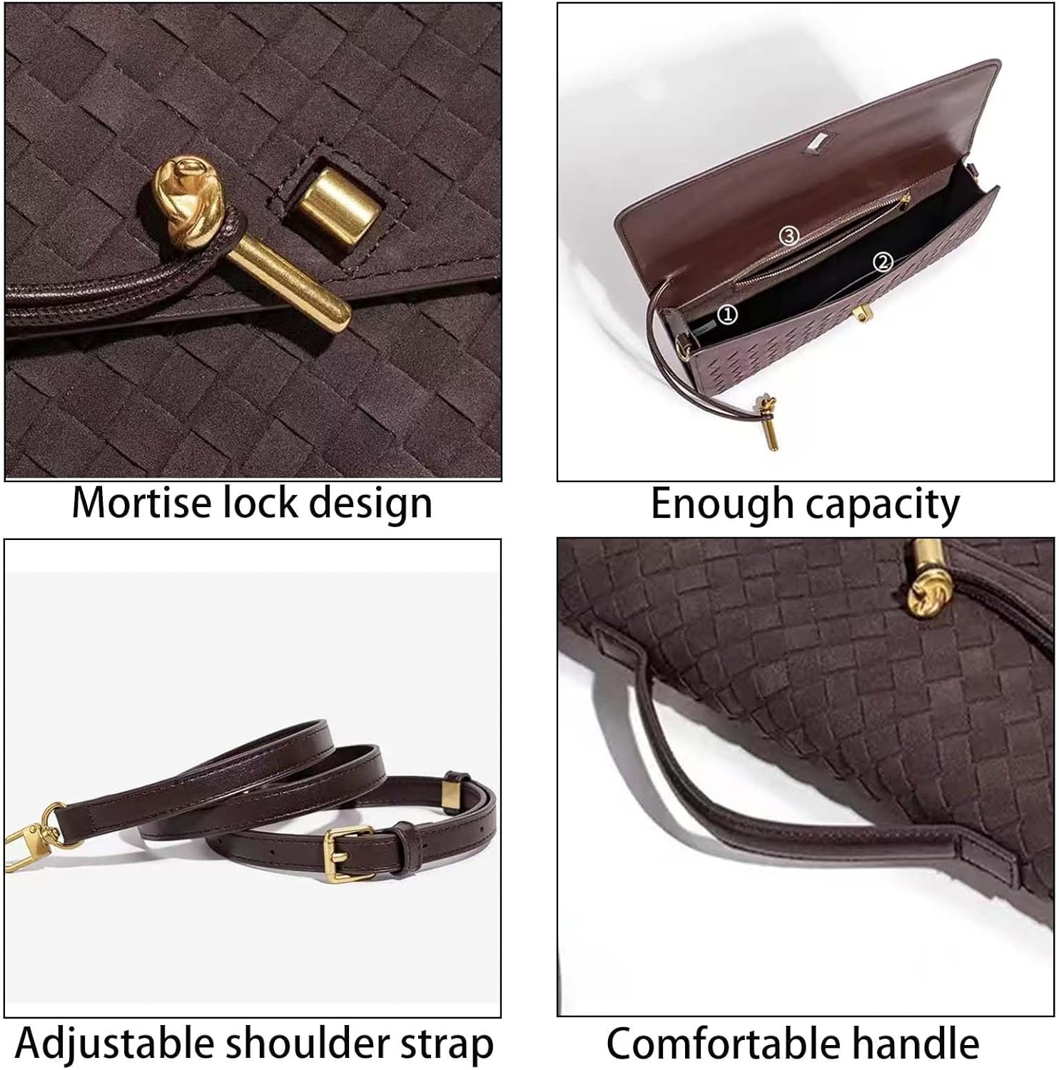 Handmade Woven Evening Bag for Women Casual Clutch Purse Suede Leather Shoulder Handbag Fashion Crossbody Bag - Image 5