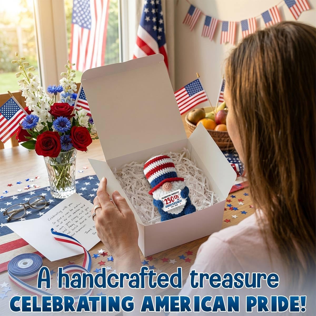 250th Anniversary USA Crochet - Patriotic Gnomes Gifts for Men Women Friends Dad Grandpa, 4th of July America's Anniversary Crochet, 1776-2026 America Gnome Gift for 250th Independence Day