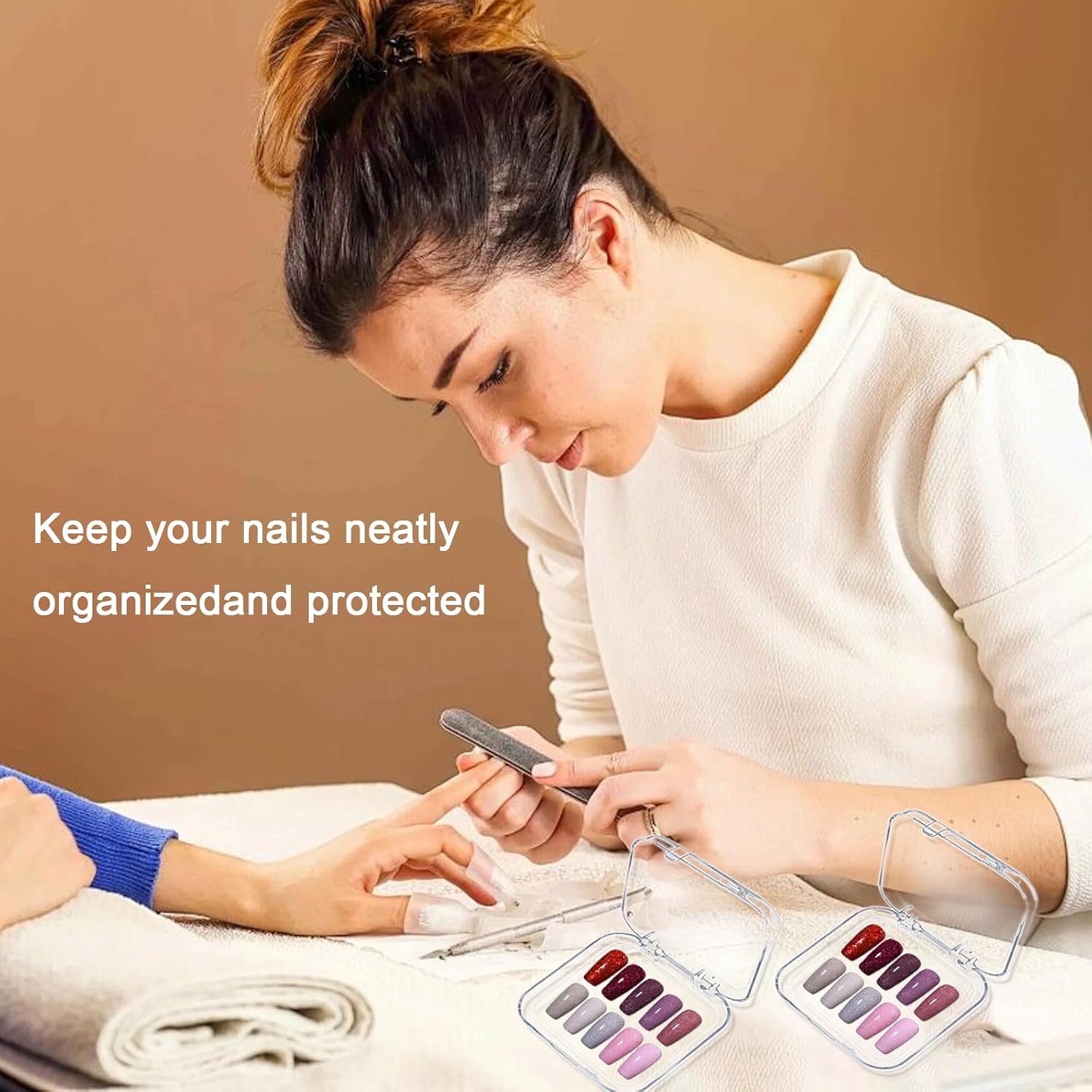 20Pcs Press On Nail Storage Box with 72Pcs Adhesive Double Sided Tape, Press on Nail Packaging Supplies False Nails Display Storage Cases Boxes Organizer for Nail Art Salon Business(Clear)
