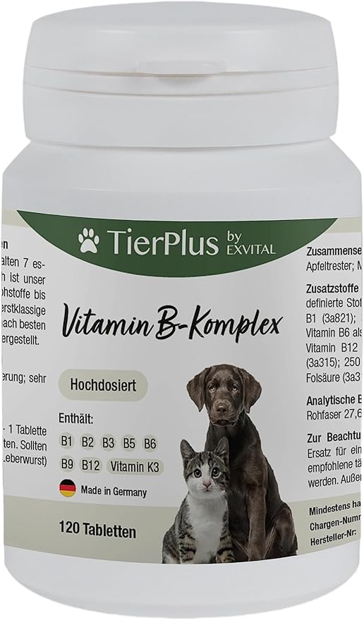 EXVital Tierplus Vitamin B Komplex für Hunde & Katzen B1, B2, B3, B5