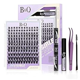 B&Q Victory Lash Clusters Kit Natural Lashes Clusters Wispy Invisible Band Manga Lashes Individual Lashes Bond and Seal Eyelash Extension Kit Easy Removal (Victory Kit-8-18MIX)