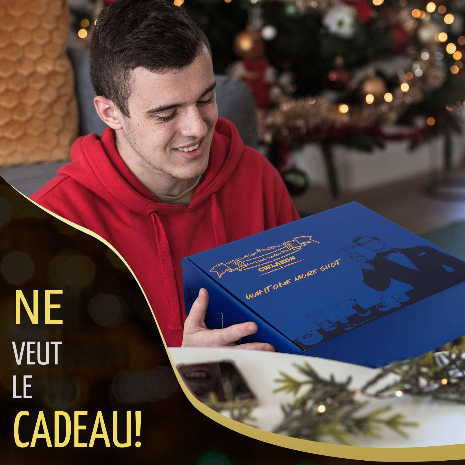 CWLAKON Kit de Fumeur de Cocktail avec Torche, Smoker Bourbon Old Fashioned Drink avec 6 Copeaux en Bois, Cadeaux d'anniversaire et Noël pour Hommes(sans Butane)