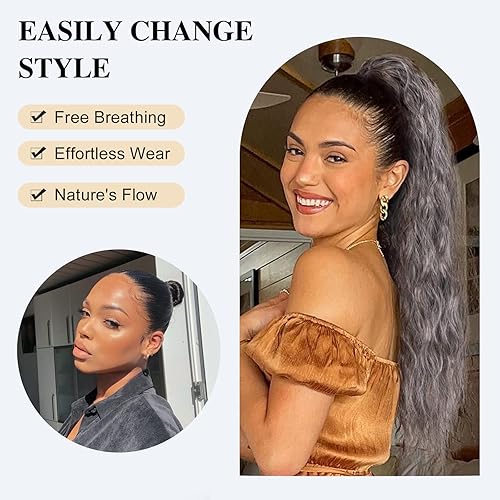 Miniatura 7 de Curly Drawstring Ponytail for Black Women Long 18Inch Kinky Curly Ponytail Extension Synthetic Afro Black Deep Curly Hair Ponytail Deep Wave