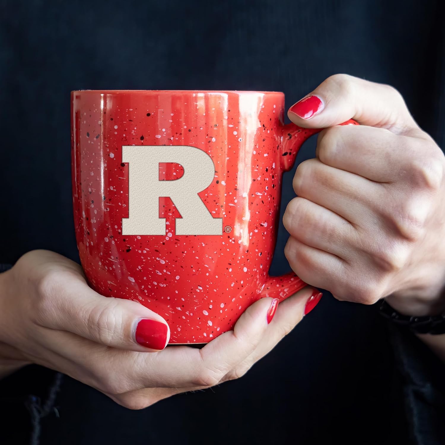Rico Industries NCAA Rutgers Scarlet Knights Primary 16 oz Team Color Laser Engraved Speckled Ceramic Coffee Mug