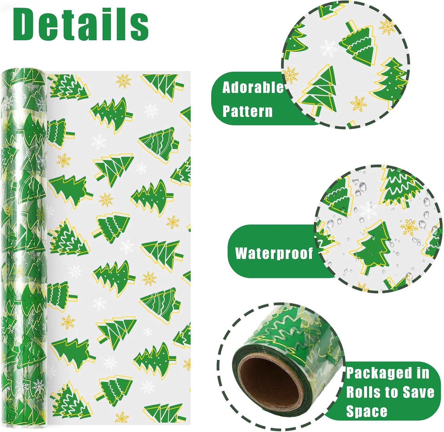 JarThenaAMCS Christmas Cellophane Wrap Roll 100ft x 16 In 2.5Mil Green Xmas Tree Snowflake Cellophane Paper Winter Clear Cello Wrapping Paper for Treat Gift Basket Party Favor
