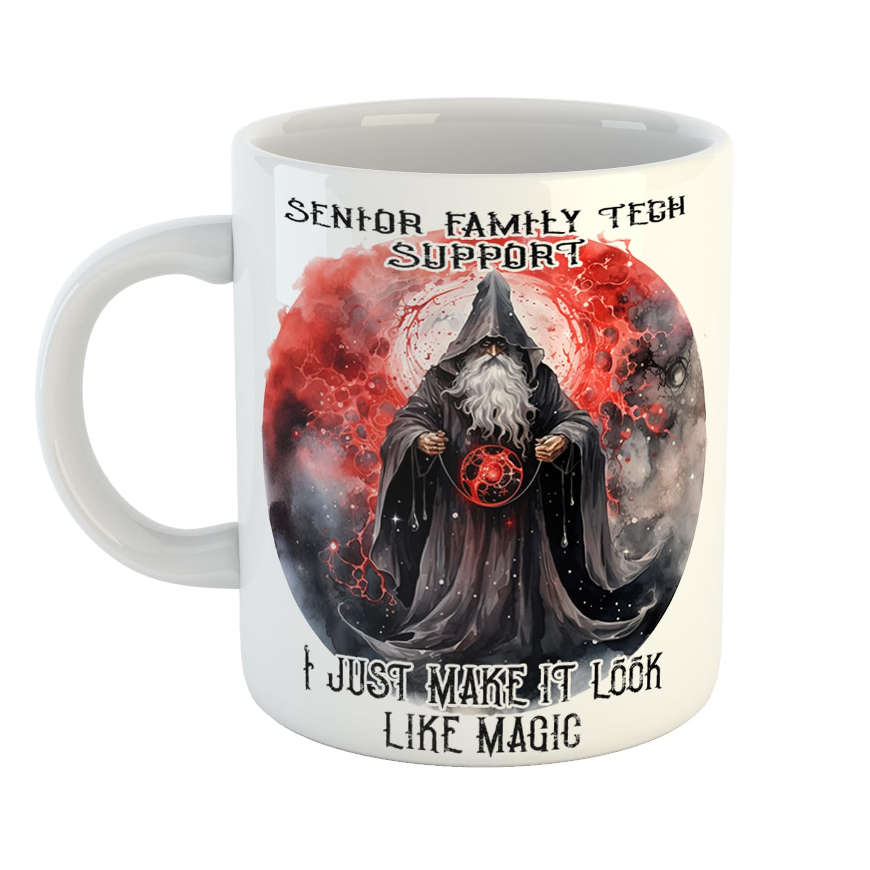 Senior Family Tech Support I Just Make It Look Like Magic Mug Wizard Gift for Amazing Office Desk, 11 oz Ceramic Mug