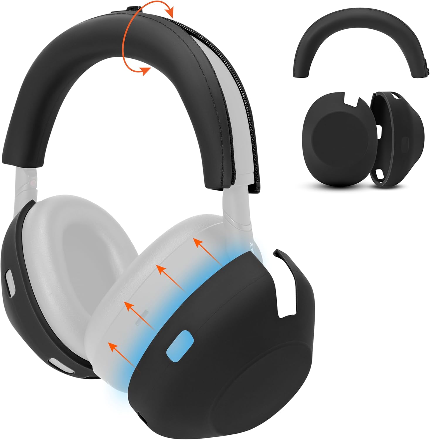 WC ShellZ XM6 – Protective Silicone Shell & Headband Covers Compatible with Sony WH-1000XM6 Headphones by Wicked Cushions | Premium Silicone | Black