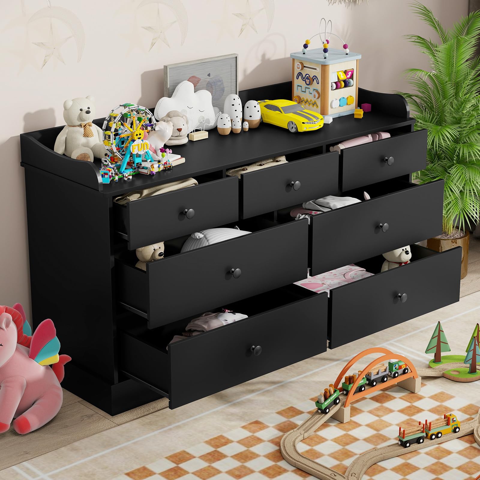 Amazon.com: Vabches Kids Dresser Cabinet with 7 Drawers, Changing Table for  Nursery, White Chest of Drawers, Baby Dresser, Kids Bedroom Furniture,  Nightstand for Child's Room, Black : Home & Kitchen