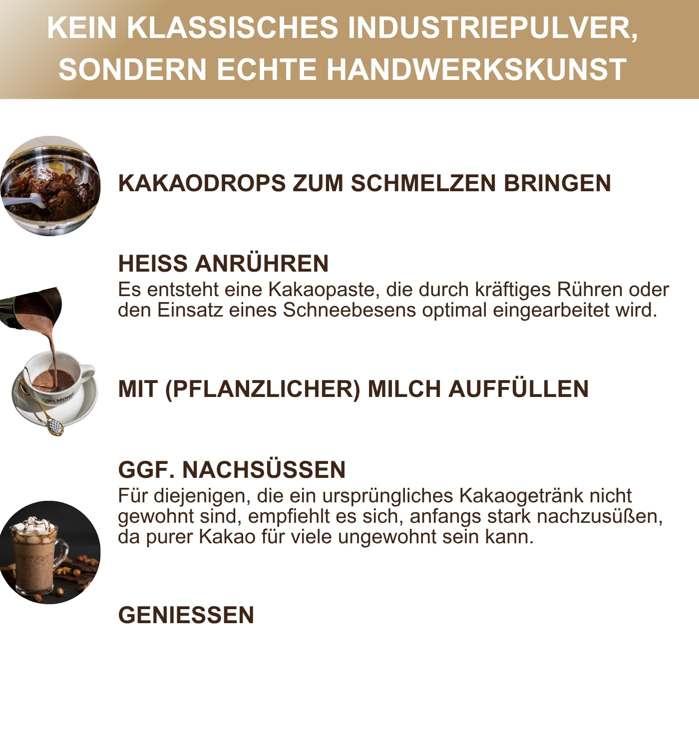 Edelmond 100% Kakaobohne für heiße Trink Schokolade. Kein Pulver! Dunkler Vollkakao mit eigener Kakaobutter. Nachfüllpack (750 g)
