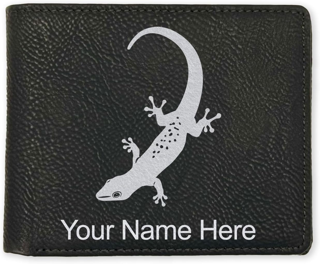 LaserGram Faux Leather Bi-Fold Wallet, Gecko, Personalized Engraving Included (Beige)