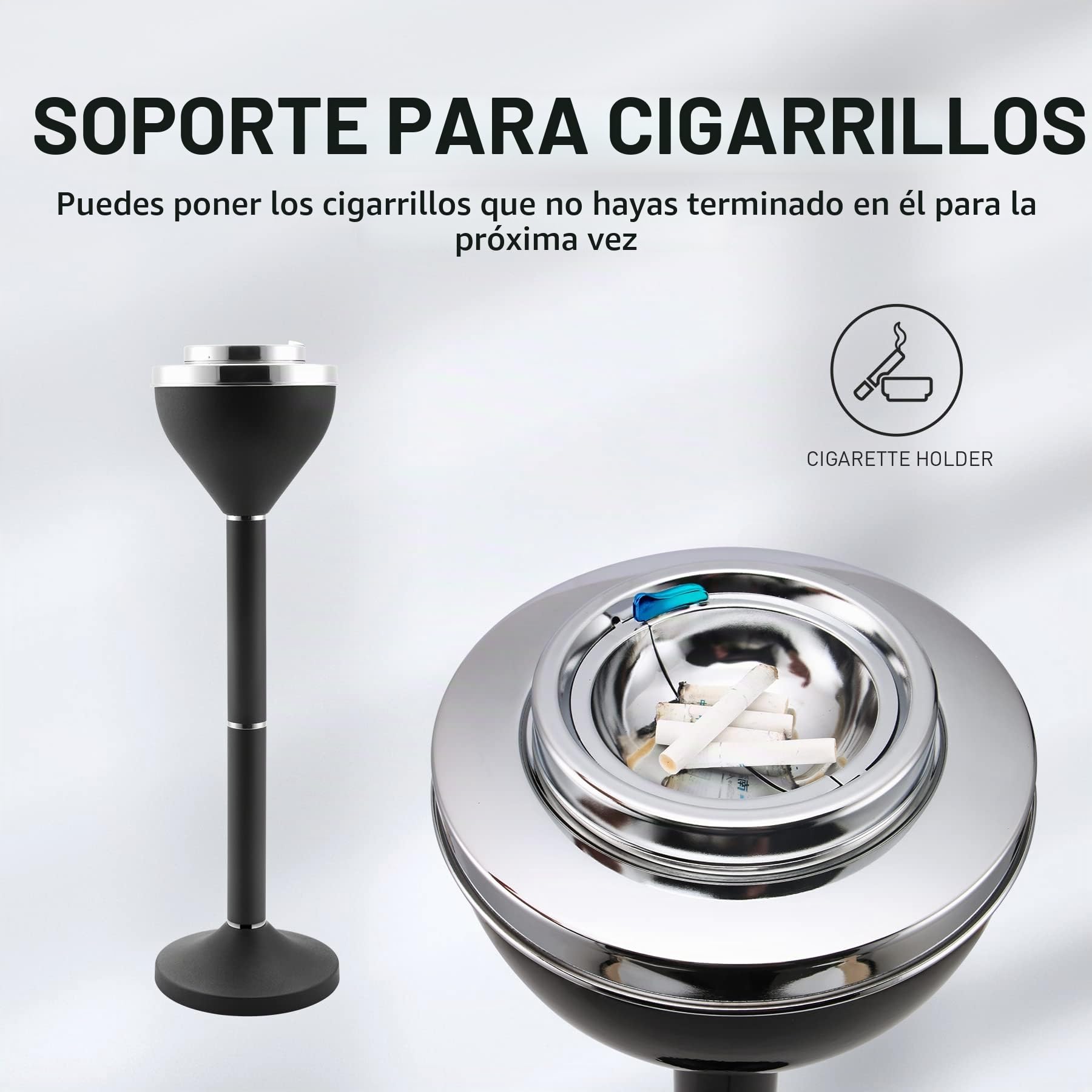 Anfrere Cenicero de pie al aire libre para patio, cenicero exterior grande y alto para eliminación de receptáculos de colillas de cigarrillos, ceniceros comerciales de metal con tapa, negro mate,