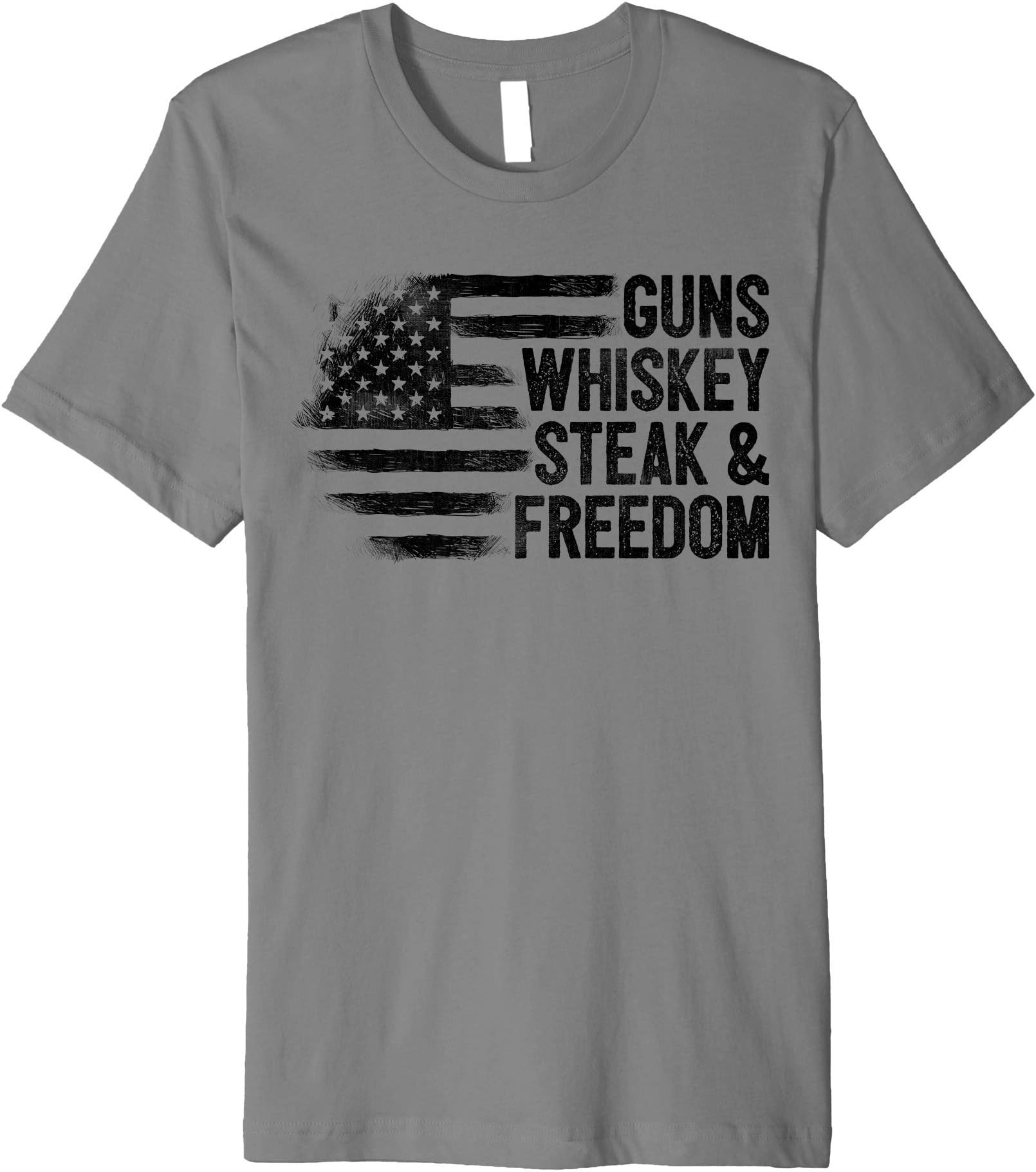 Gun Whiskey Steak & Freedom USA American Flag 2nd Amendment Premium T-Shirt