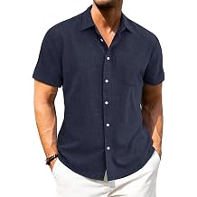 J.VER Mens Linen Shirts Short Sleeve Summer Beach Holiday Regular Fit Casual Button Down Shirt