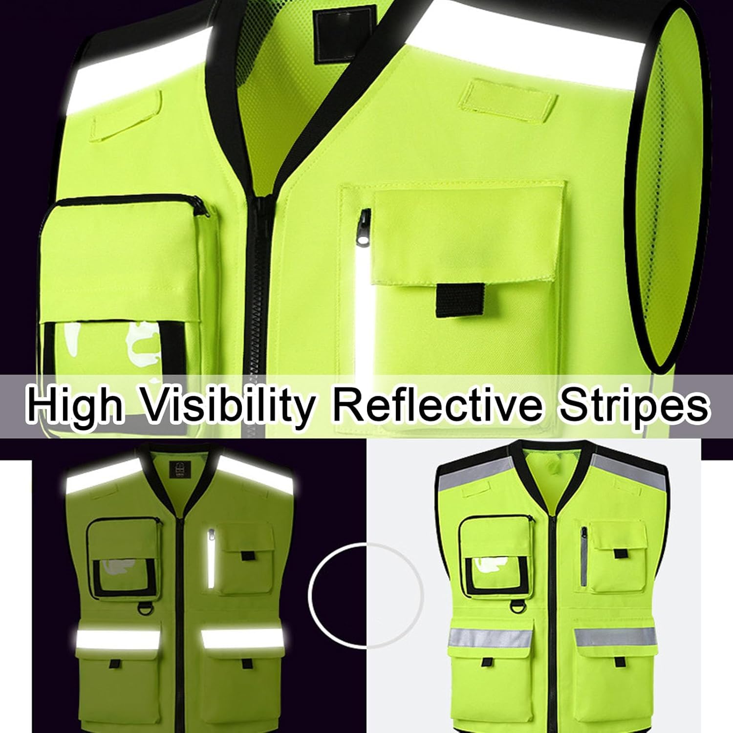 Logo Personnalisé Gilets De Sécurité Haute Visibilité Vêtements De Travail De Sécurité Haute Visibilité avec Bandes Réfléchissantes Gilet Réfléchissant De Nuit Gilet, Yellow, One Size