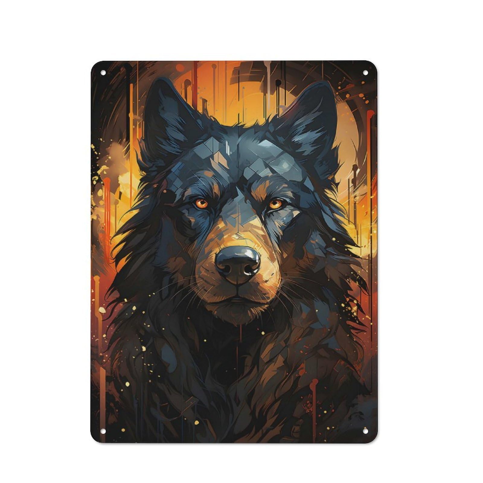 Black Wolf Painting Casual Metal Wall Decor 40x30cm, Rustic Tin Sign for Patio Bar, Workshop, Shed Or Kitchen