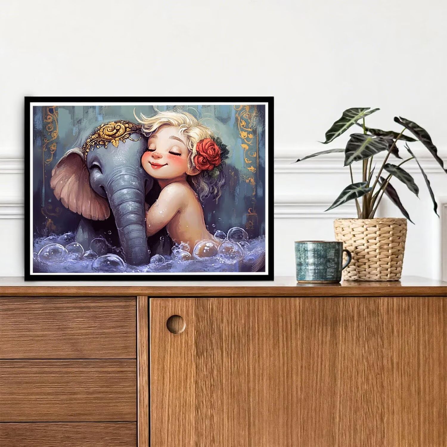 Diamond Painting Mädchen für Bastelset Kinder ab 6 Jahre, Diamant Painting Erwachsene Elefant, 5D Daiments Malerei Stickerei, DIY Mosaikherstellung Full Diamant Set Festival Geschenke 90x70cm L2-957