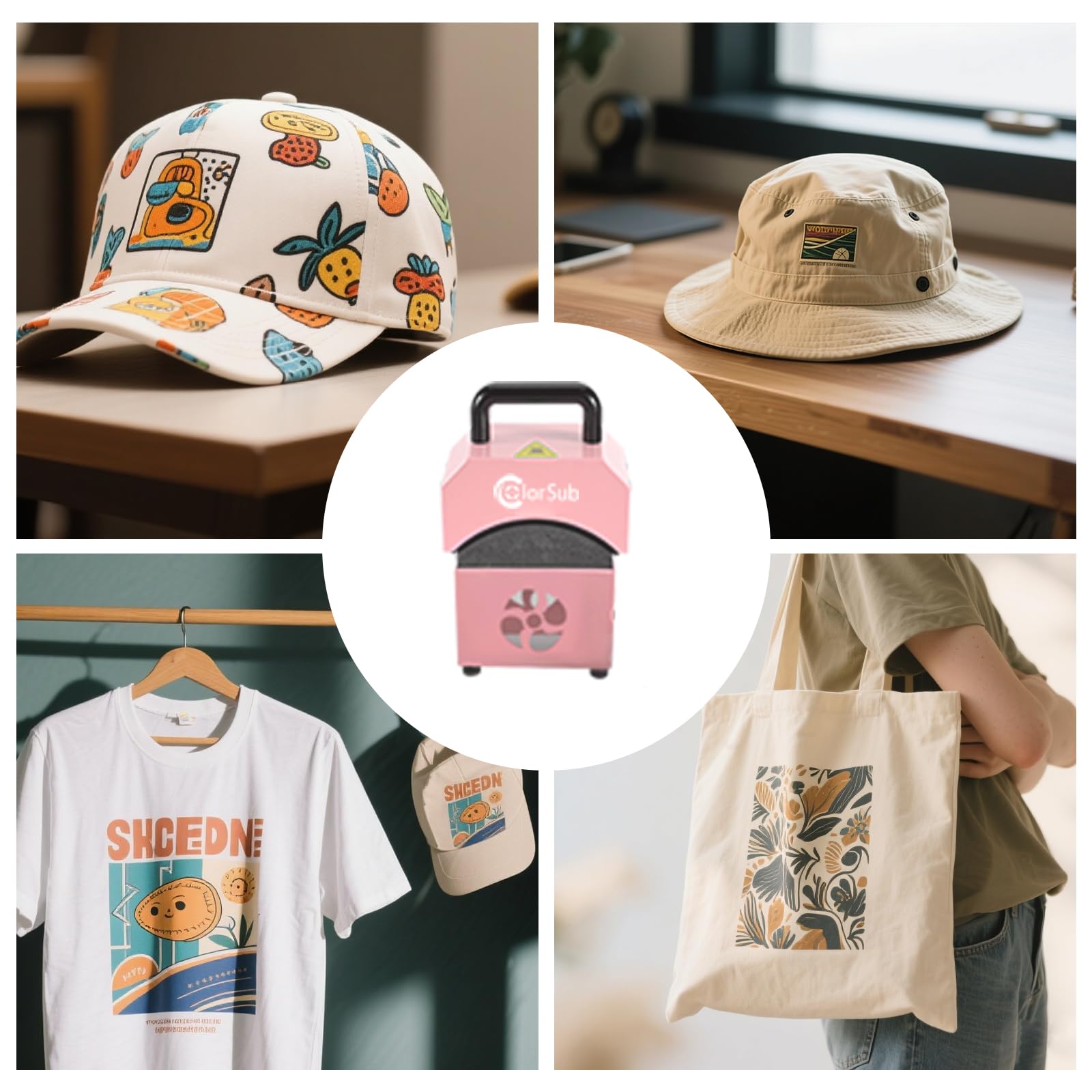 ColorSub Mini Hitzepresse für Kappen Rosa, Mütze Heißpresse Transferpresse Maschine mit Temperatur & Zeituhr Heat Presse Sublimationspresse Kurvige Druckmaschine für Baseballcaps mit Silikonmatte