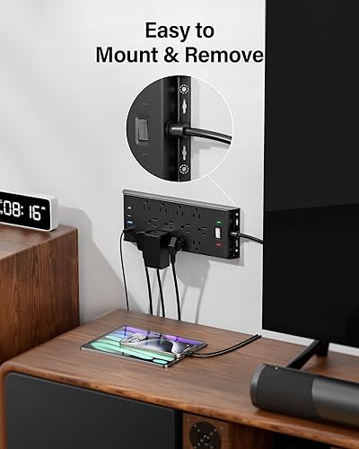 Miniatura 5 de LeZone - Protector de sobretensiones 4800J, cable de extensión de 10 pies, enchufe plano, 12 tomas, 2 puertos USB C, 2 puertos USB, montaje en