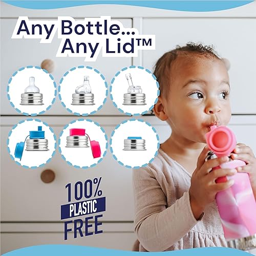 Miniatura 3 de Pura Mini botella deportiva de 11 oz11.0fl oz con manga y tapa deportiva de silicona de boca grande, acero inoxidable, a prueba de fugas y derrames,