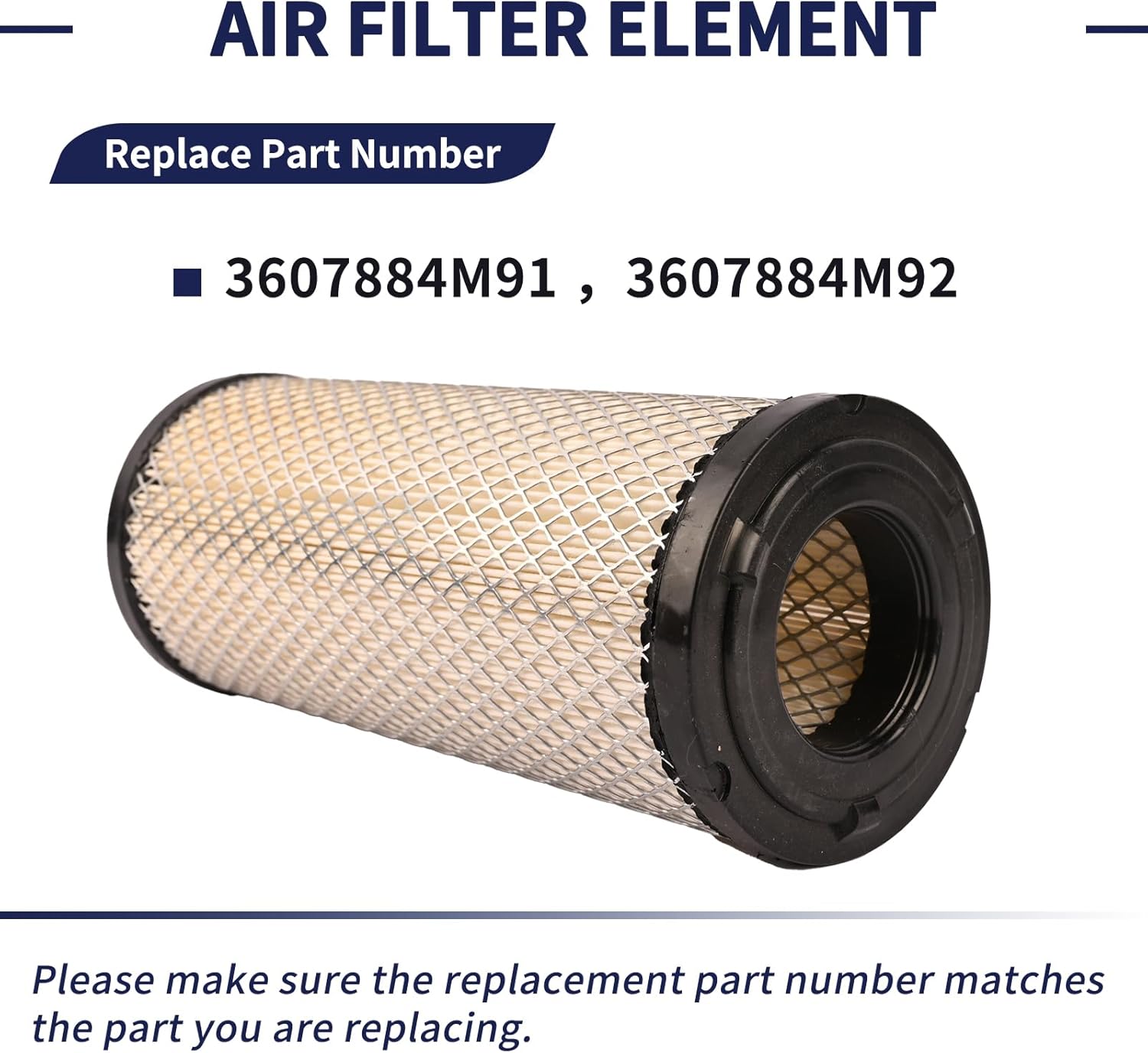 Air Filter Element 3607884M92 Compatible with Massey Ferguson 1233 1526 1528 1529 1531 1532 1533 1540 FC23 ZT29 ZT33 Challenger MT255 MT255B MT260 MT265B MT275B AGCO ST28A ST33A ST34A ST41A