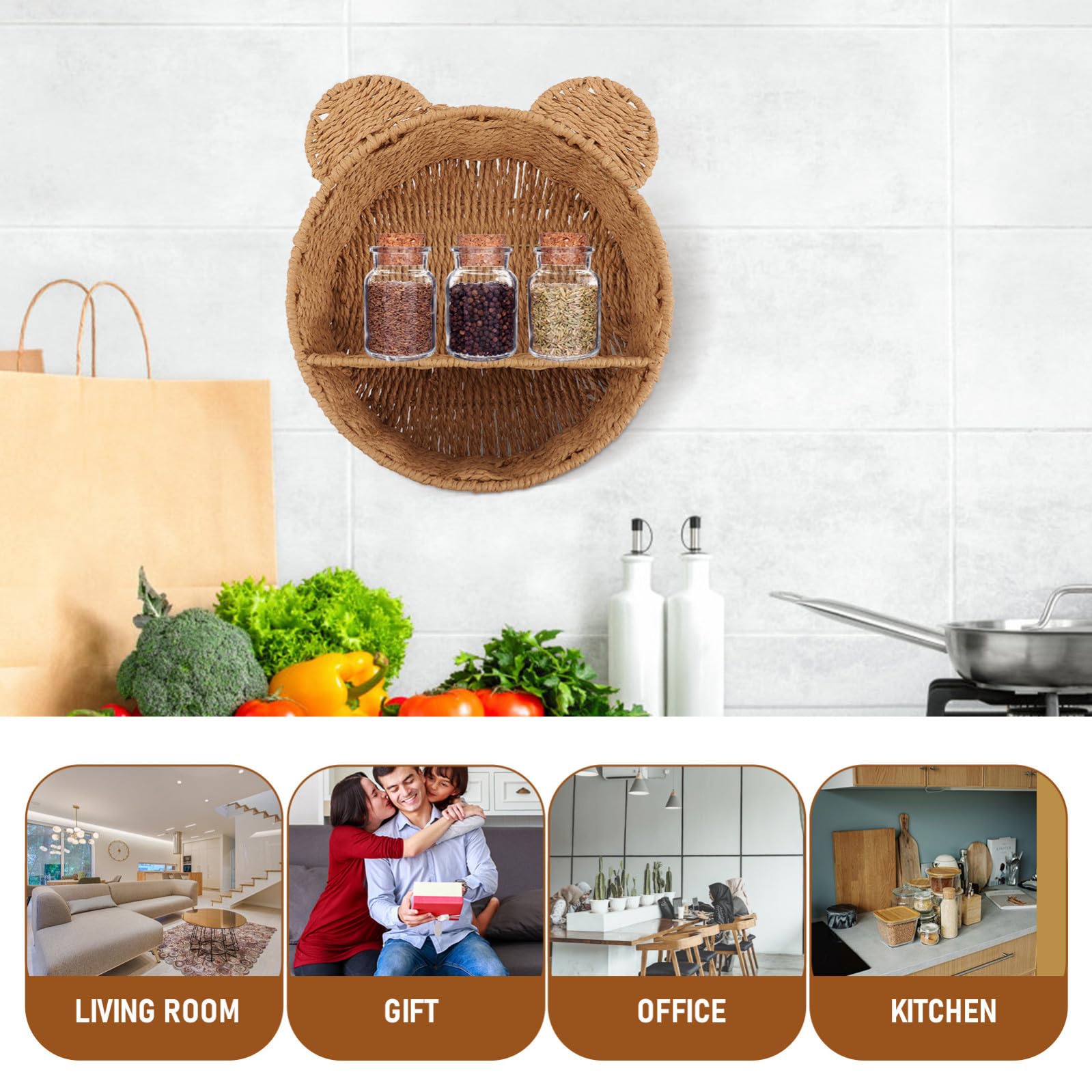UKCOCO Mensola Organizer Decorativo a Forma di Gatto Intrecciata da in Ferro e Corda di Carta e Portaoggetti per Cucina e Domestico
