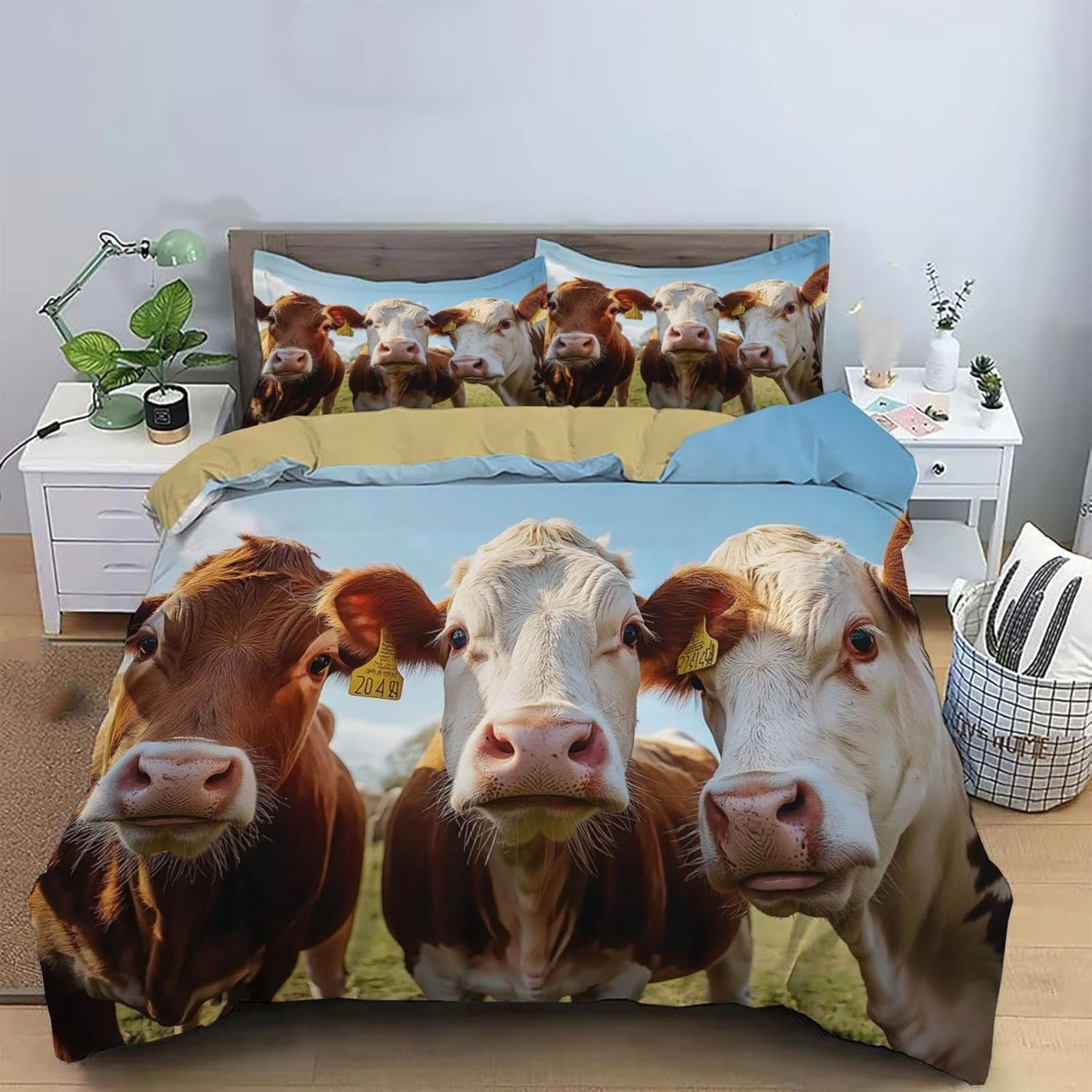Podwójna poszwa na kołdrę 220 x 240 cm dorosła brązowa krowa zestaw pościeli z ukrytym zamkiem błyskawicznym miękka antyalergiczna mikrofibra zestaw poszewek na kołdrę i 2 poszewki na