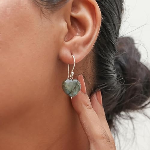 Miniatura 5 de Gempires Mother's Day Gift Natural Howlite Heart Crystal Earrings Gemstone Handmade Jewelry Gift for Girls and Teens (Howlite)