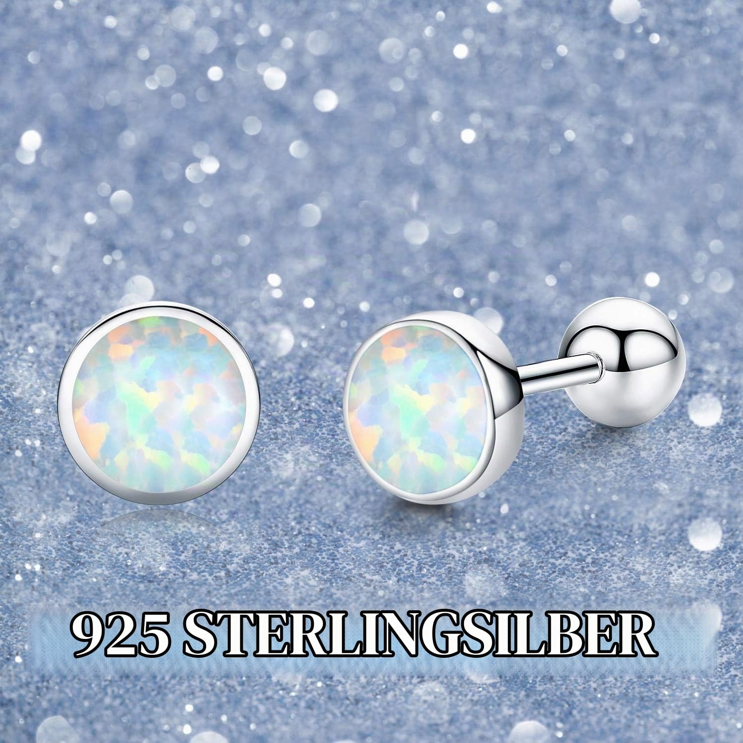 KINGWHYTE Opal-Ohrringe 925er Sterlingsilber Blau/Weiß Opal Runde Ohrstecker Schmuck für Frauen Mädchen Beste Geburtstagsgeschenke