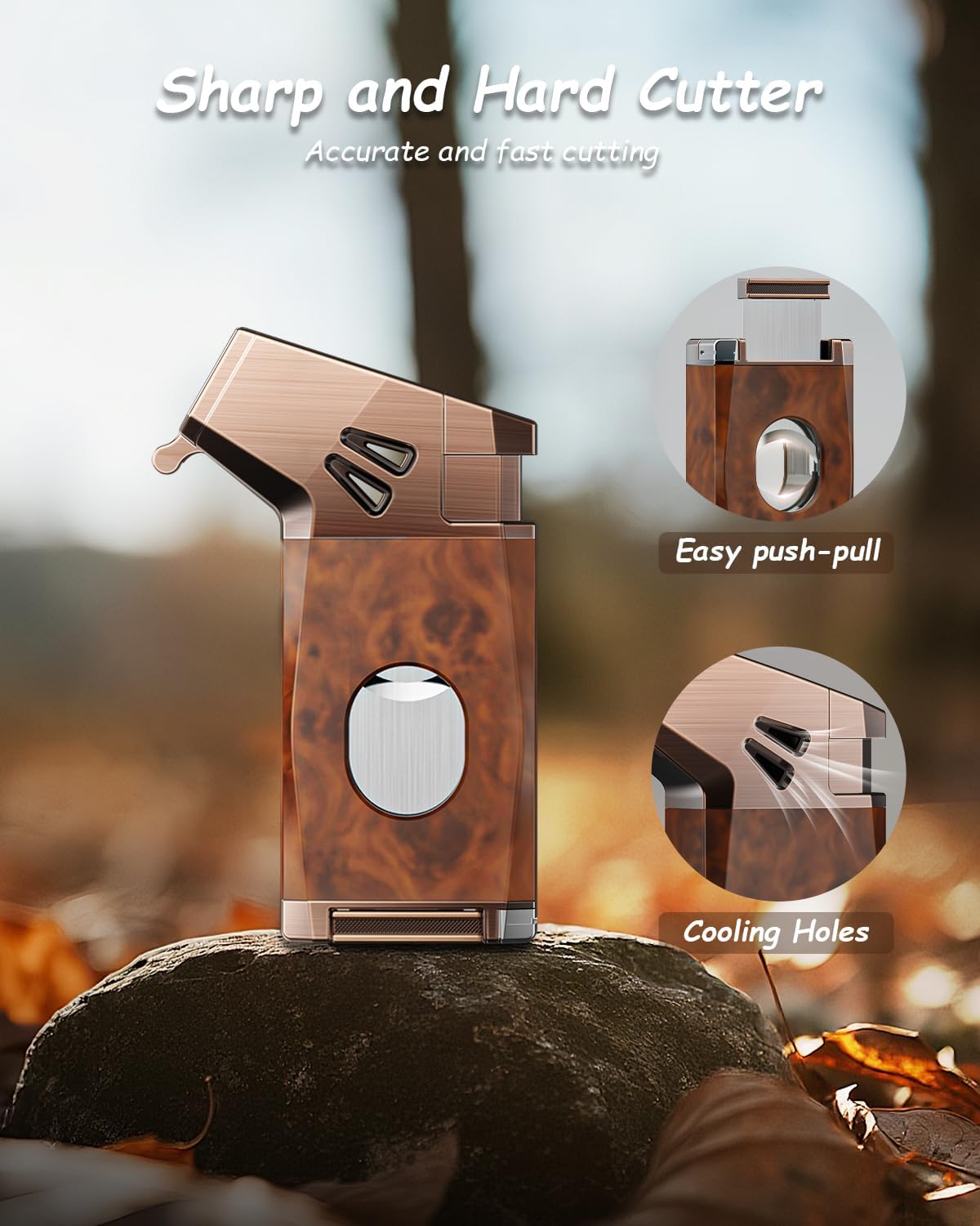 5-in-1 Torch Lighter with Straight Cutter, Punch, Holder, Draw Enhancer Tool, Windproof Jet Flame Lighter, Butane Refillable Torch Lighters, Butane Lighter Gifts for Men, Multifunctional Accessories