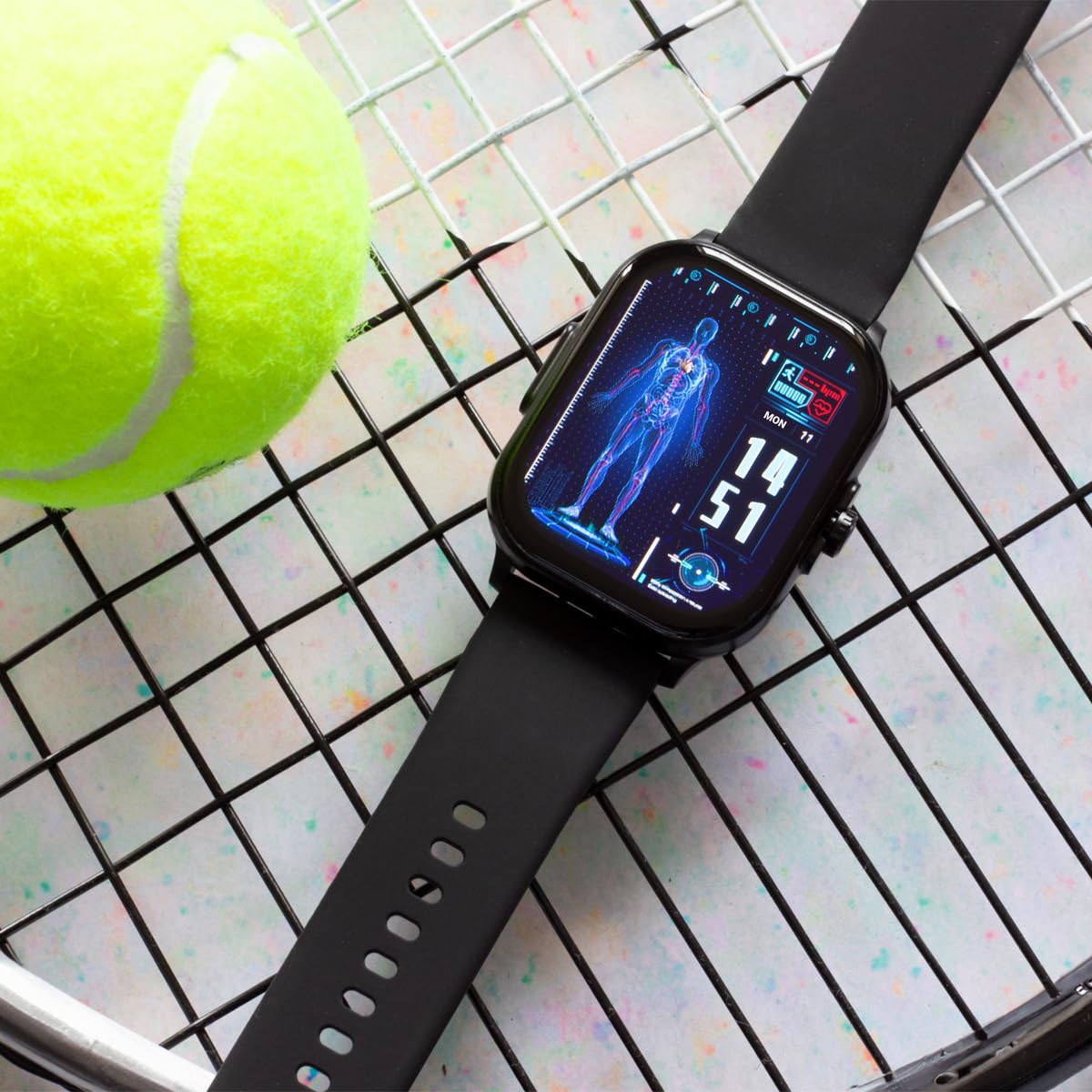 Knauermann Neo (2024) – zegarek zdrowotny Smartwatch – funkcja EKG + HRV – BT Bluetooth – bezdech senny, czarny, normalny, Prostokątny