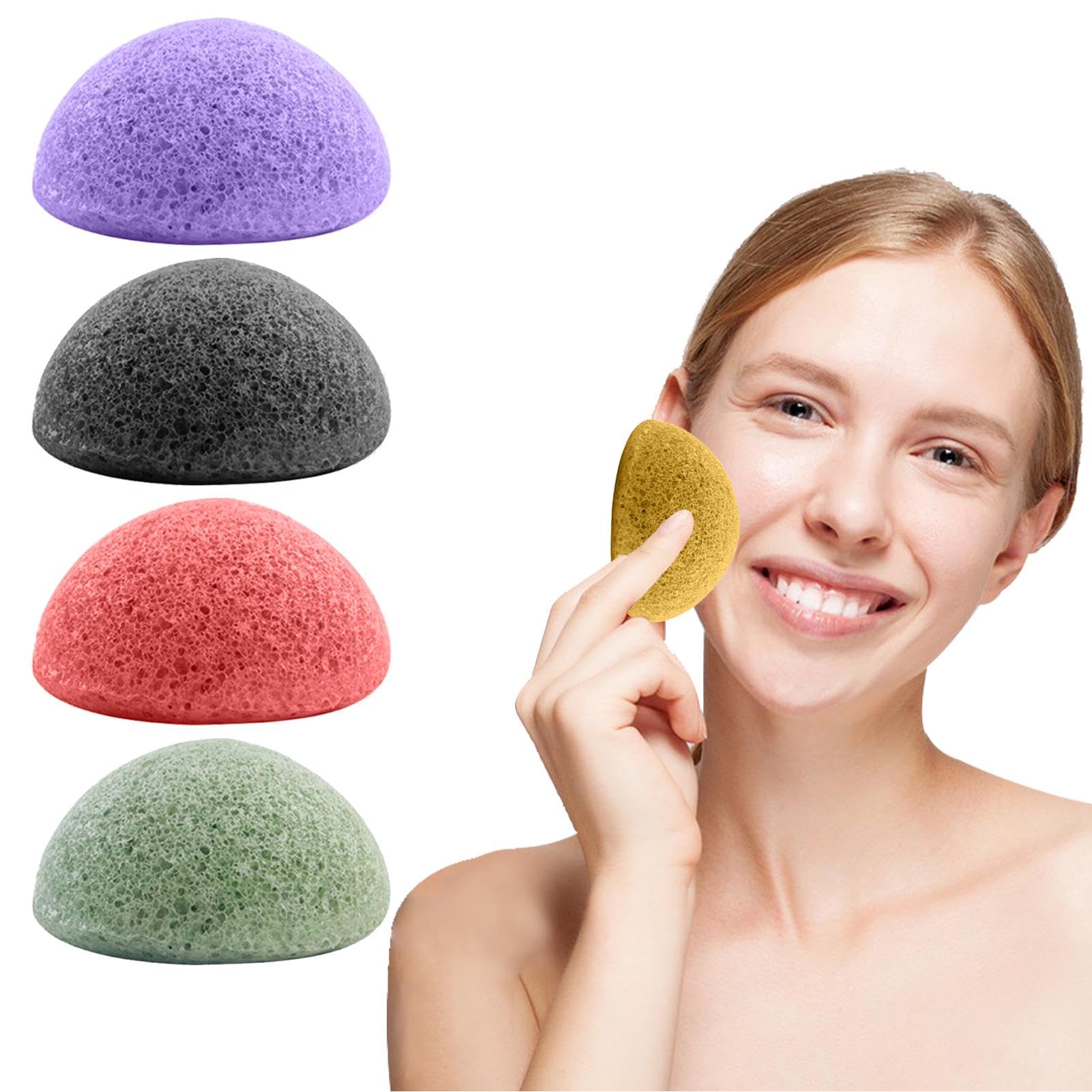 4 esponjas de limpieza Konjac para el hogar, limpieza suave para el baño, exfoliación esponja, lavado corporal (color aleatorio)
