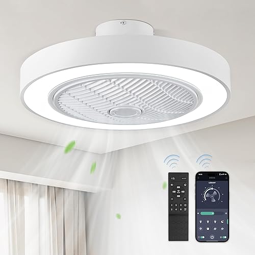 Miniatura 1 de LEDIARY Ventilador de techo cerrado de 22 pulgadas con luz y control remoto, ventilador de techo blanco moderno sin aspas con luz brillante,