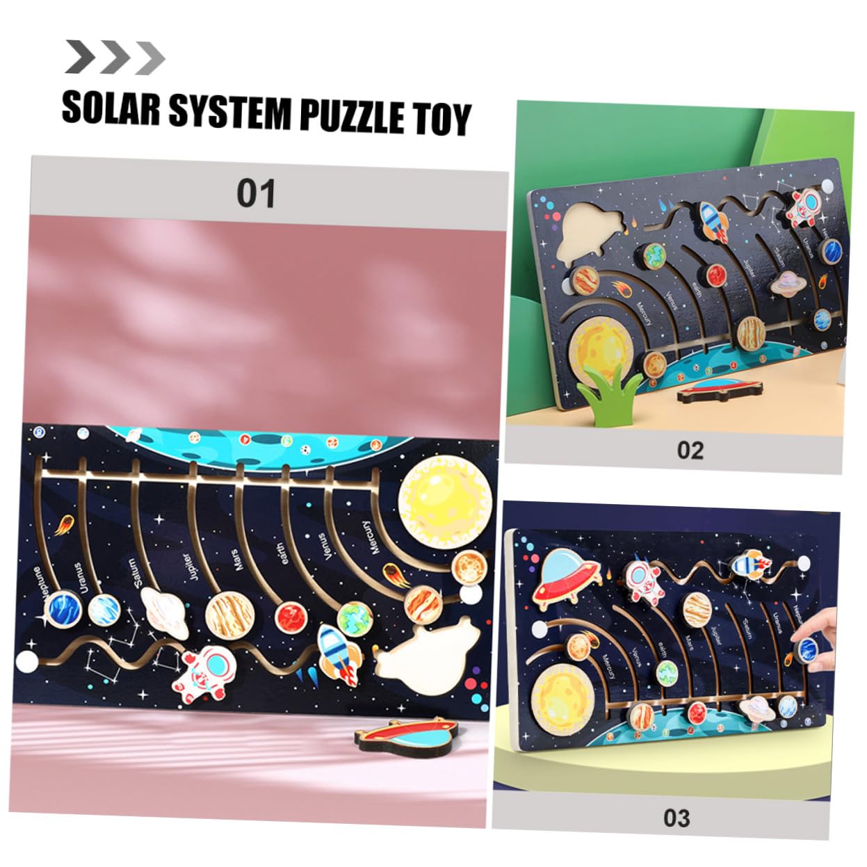 NOLITOY Puzzle Solare in Legno per Bambini 9 Pianeti del Cosmo, Gioco Educativo per Attività Prescolari per Potenziare Riconoscimento delle Sagome e Conoscenza dei Colori