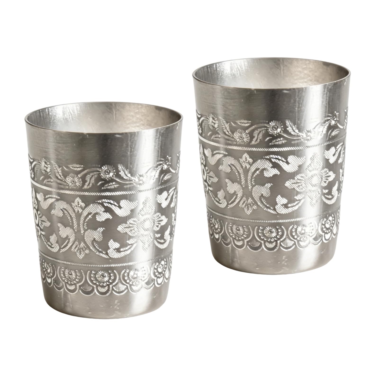 Qisuw Thai Tin Drinking Cups Thai Traditional Design Cup for Coffee Juices Beverage Portable Stackable Water Cup Gift Drinking Cups