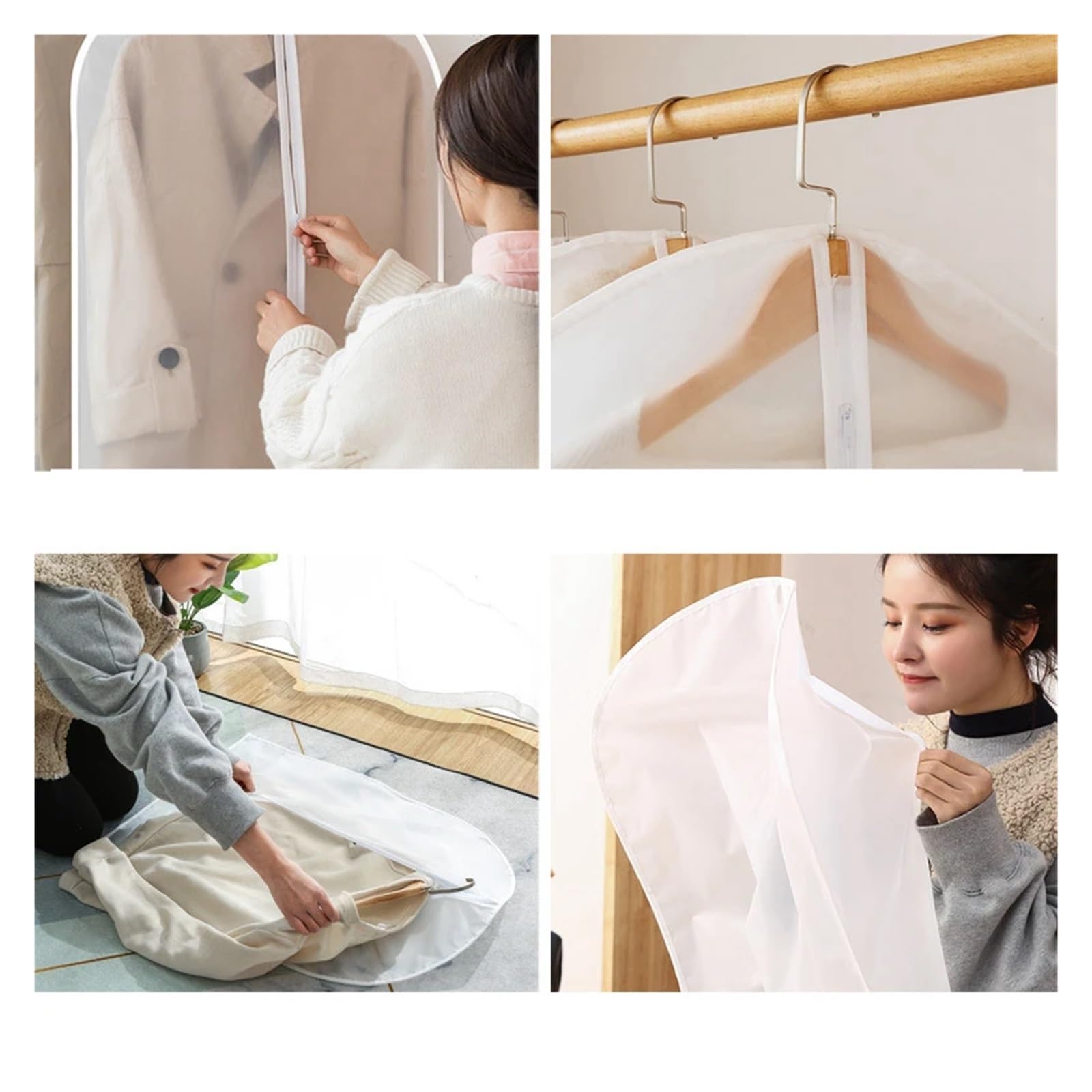 fundas para ropa Clothes Hanging Dust Cover Suit Coat Bags Waterproof Dustproof Protector Organizer 1/3/5pcs Wardrobe Storage Bag(5 Pcs,60x140cm)