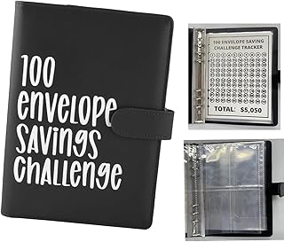 100 Envelope Savings Challenge Binder, Easy and Fun Way to Save $5,050, Budget Binder Savings Challenge Book, Savings Book with Cash Envelopes, for Budgeting Planner & Saving Money (Black)