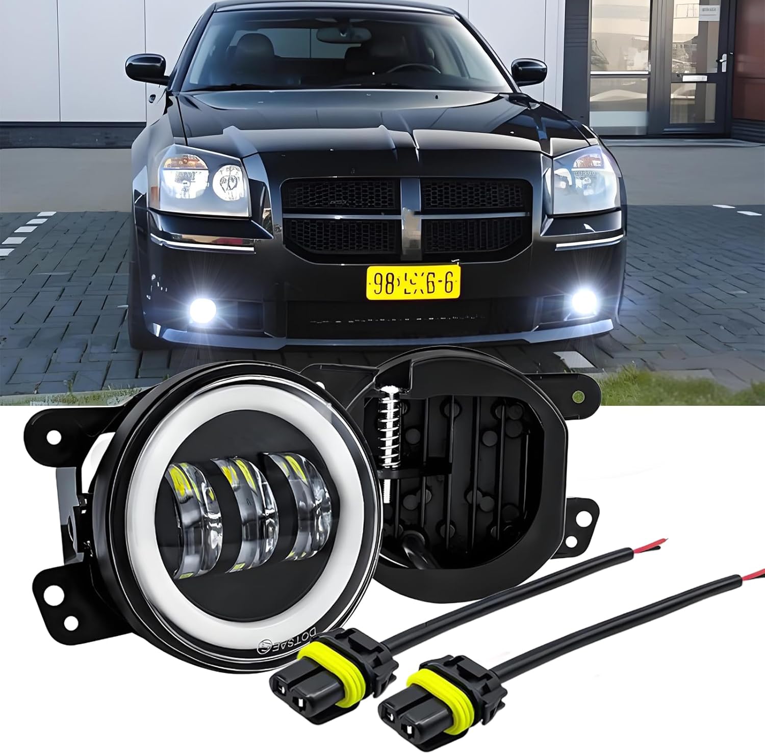 4 Inch LED Fog Light Assembly Compatible for 2005 2006 2007 2008 Dodge Magnum Fog Lights, Front Bumper Replacements, Round Offroad LED Light Fog Light/DRL, 6000K Bright White, 2-Pack