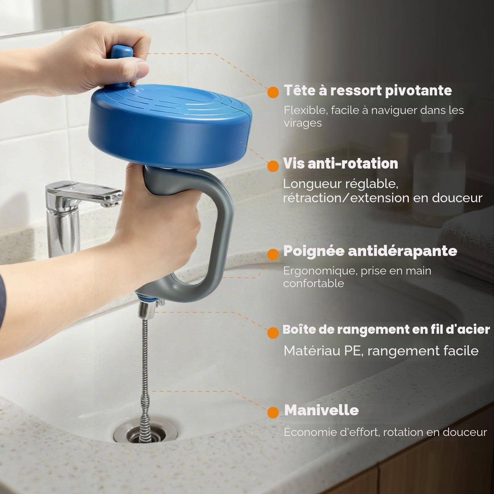 Furet Deboucheur Canalisation 10M,Réutilisable Deboucheur Canalisation Professionnel avec Gants,Déboucheur Tuyaux Costume pour Egout, Cuisine, Salle Bain, Toilette, Tuyaux D'évacuation Bouchés