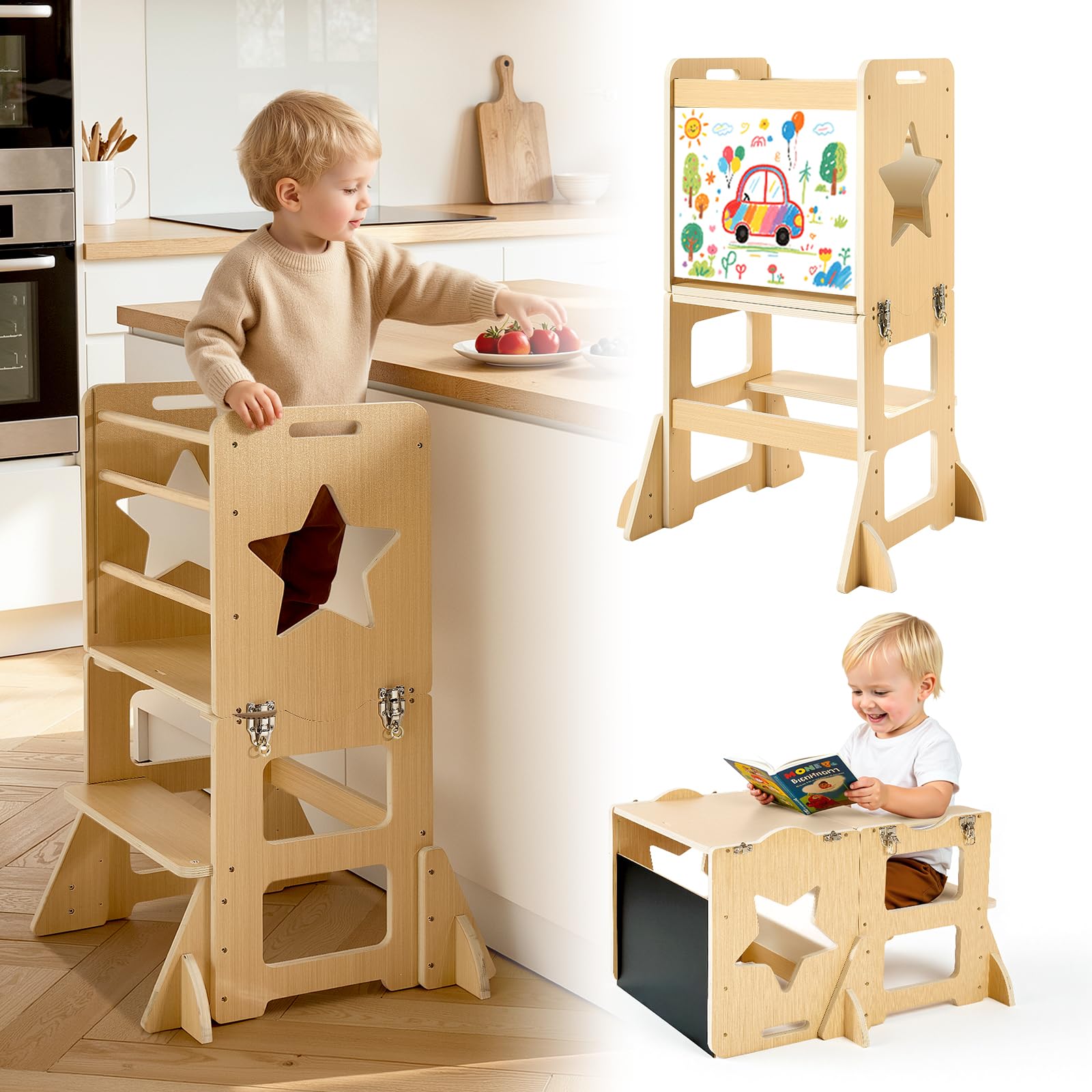 VEVOR Set Tavolo e Sedia Montessori per Svezzamento, Torre Apprendimento