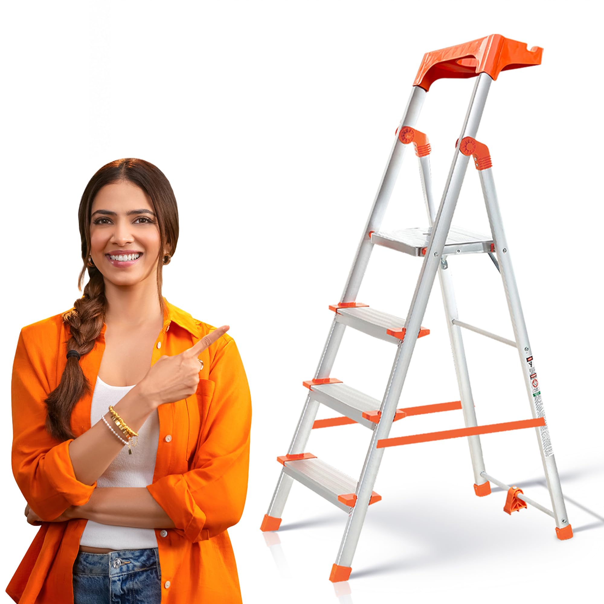 PROHOME Aluminium Ladder for Home 8 Steps Foldable with Railing & Anti-Skid Wide Steps | 8 Step Ladder for Home Use, Kitchen & Household | 270 Kg Capacity Folding Ladder | 5 Year Warranty (Orange) — Amazon image 22