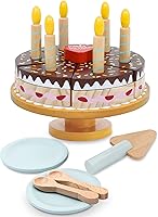 Vista 1 de PairPear Juego de pastel de fiesta de cumpleaños para niños, juguetes de madera para jugar comida