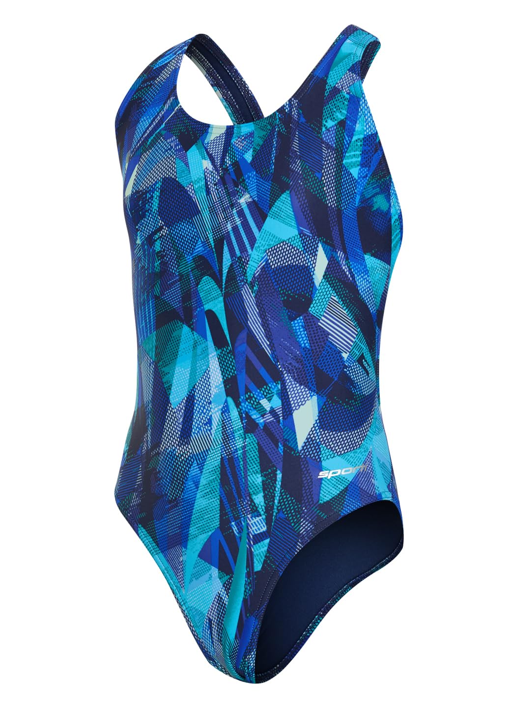 Sporti Wide Strap Girls' Athletic One-Piece Swimsuit – Printed Pattern Competitive Bathing Suit, Racerback Style for Girls