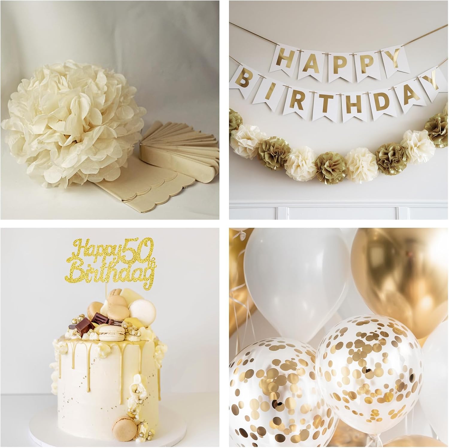 50th Birthday Decorations for Women Men, Sand Gold White Birthday Balloons Happy 50th Banner Cake Topper Neutral Number 50 Balloon Pom Poms for Him Her 50 Years Old Bday Party Decoration Boho - Image 7
