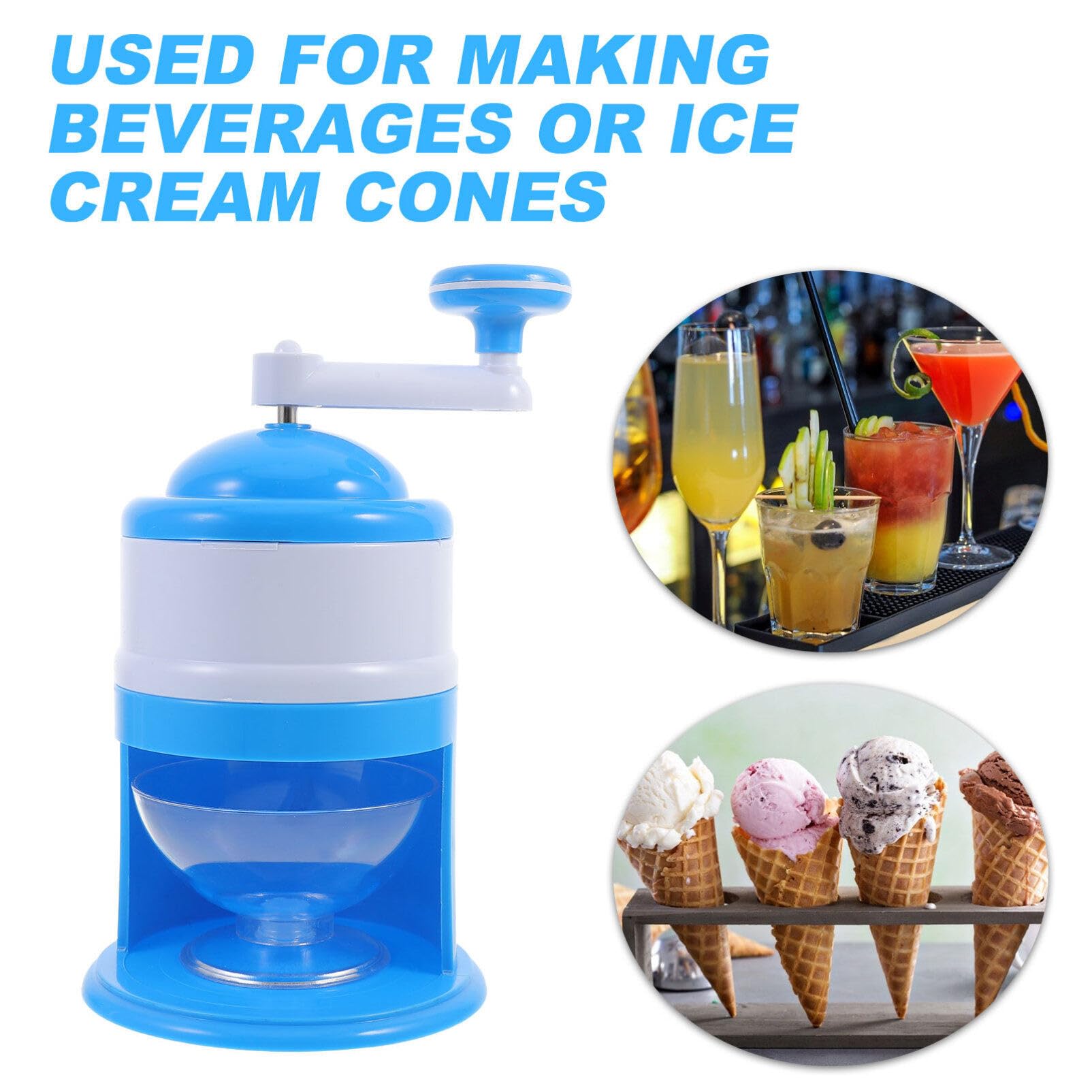 VICASKY Ice Shaver cream Smoothie Slushie Cocktail Maker Machine to Make Snow Cone, Portable Crusher Single Countertop Cone PP Crushers Cream Making Manual