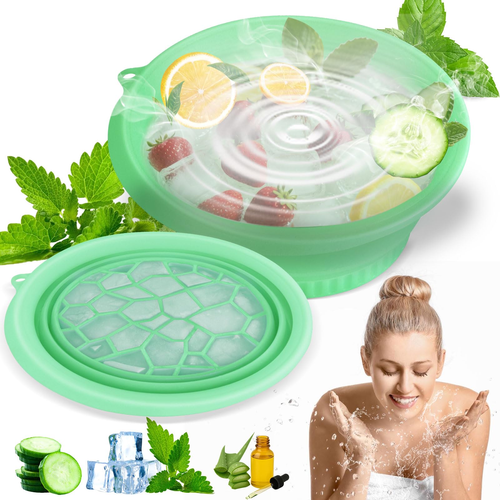 Cuenco plegable de silicona verde lavabo grande portatil icetray para baño de hielo facial