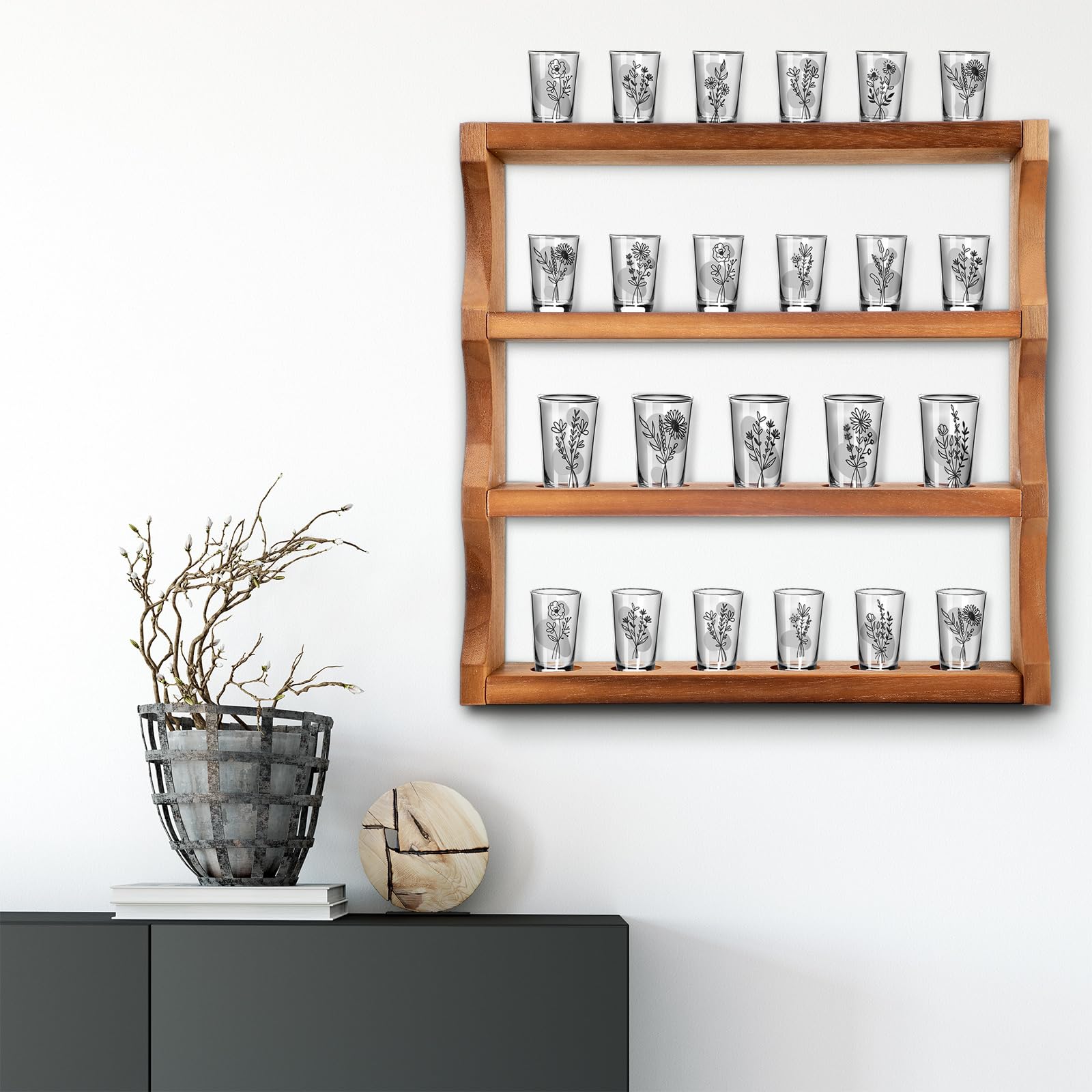 Snapklik.com : DoubleFill Wood Shot Glass Display Case Shot Glasses