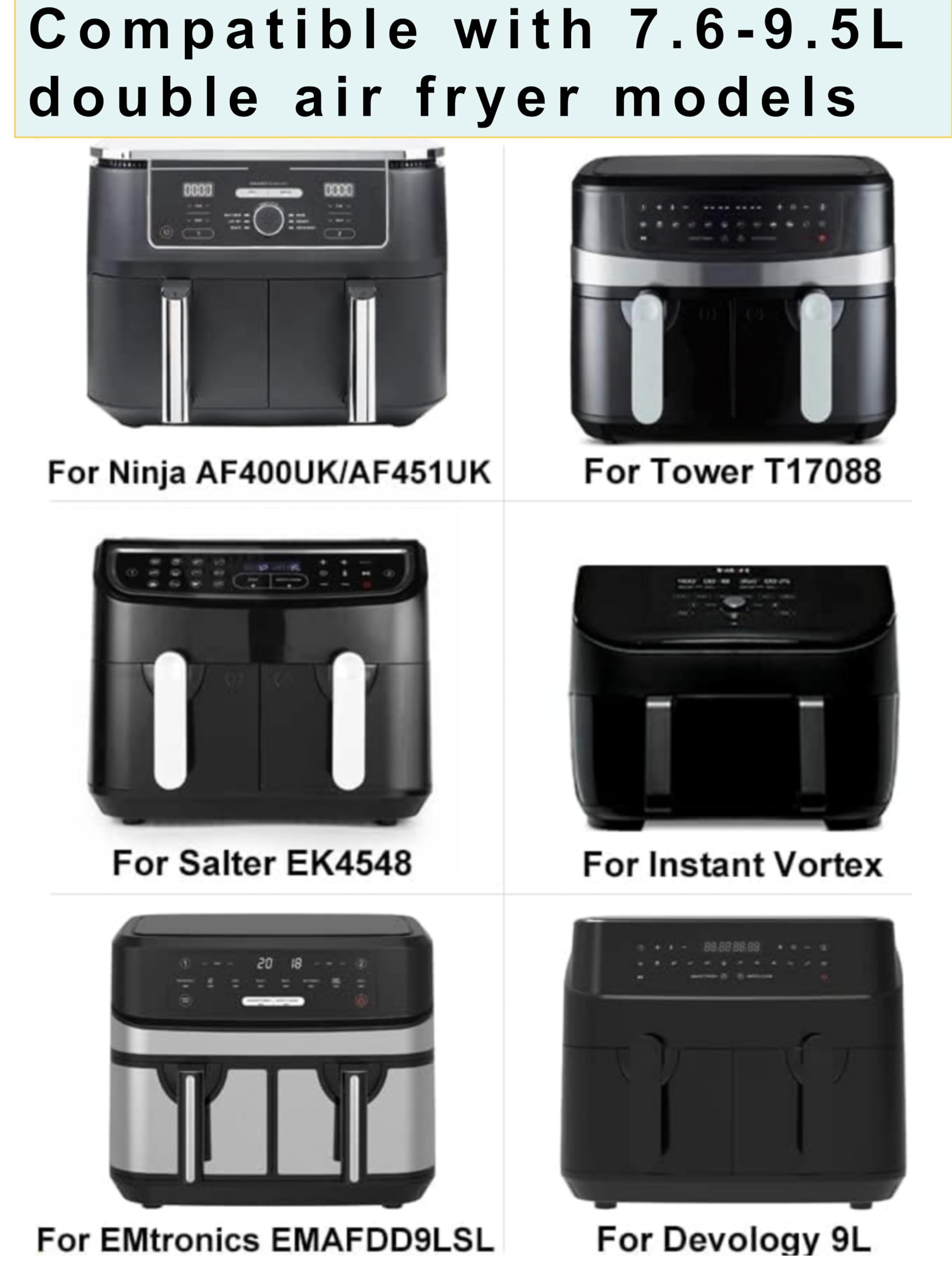 Silicone Air Fryer Liners 2 Pack for Ninja Dual Zone AF400UK AF451UK AF300UK 8–9.5L Foodi MAX, Compatible with Tower T17088, Keplin, EMtronics Reusable Non-Stick Dishwasher Safe Accessories — view 2