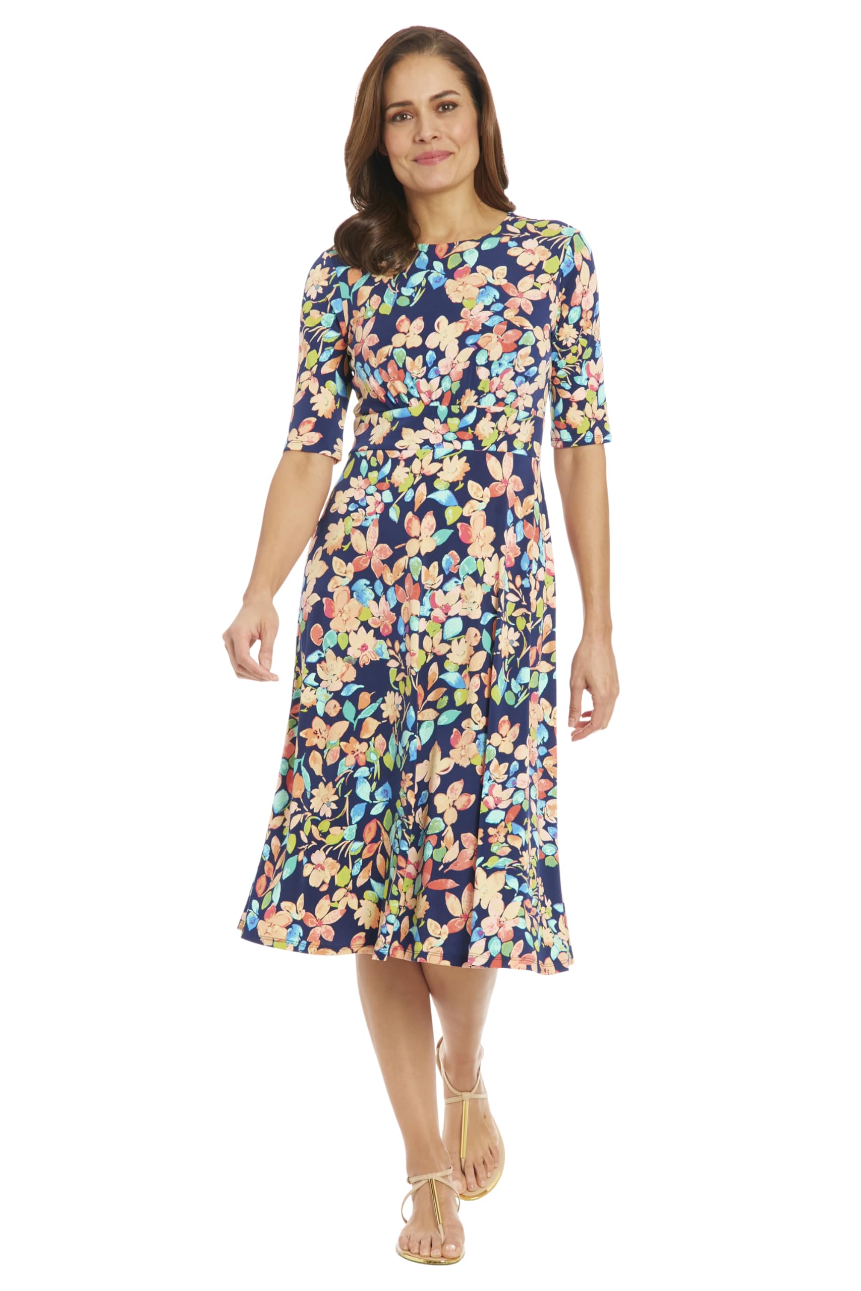 London Times Women's Dresses Inset Waist Midi Dress Career Office Occasion Guest of