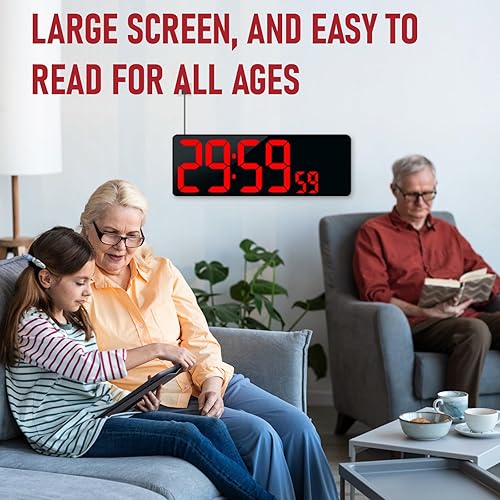 Miniatura 7 de TXL Reloj de pared digital LED grande con Bluetooth de 17.2 pulgadas, pantalla grande de fecha y temperatura, temporizador de cuenta arribaabajo con