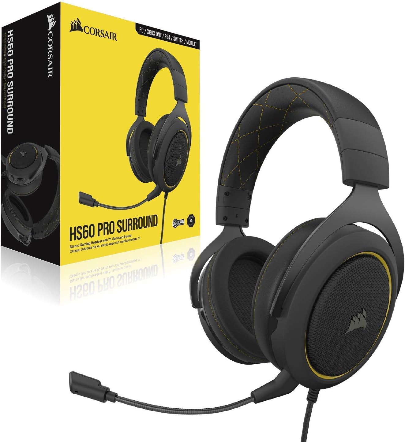 ایگرد | قیمت و خرید Corsair HS60 Pro – 7.1 Virtual Surround Sound PC Gaming  Headset w/USB DAC - Discord Certified Headphones – Compatible with Xbox  One, PS4, and Nintendo Switch – Yellow (Renewed)